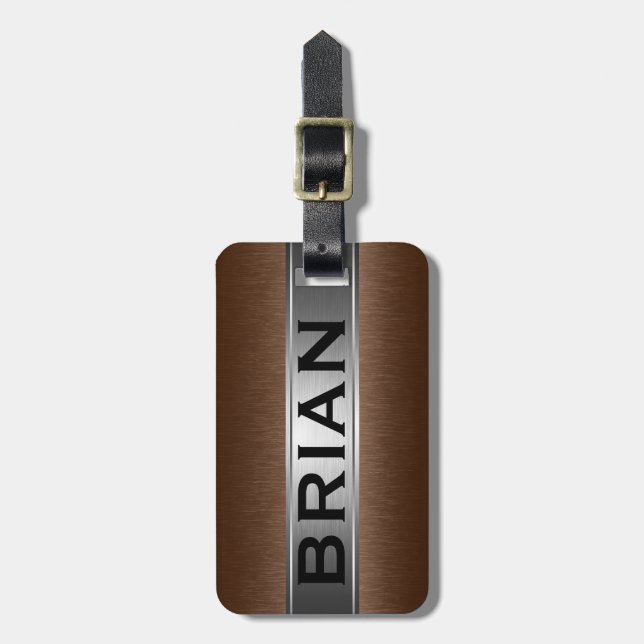 Metallic Brown& Silver Brushed Aluminum Look Luggage Tag (Front Vertical)