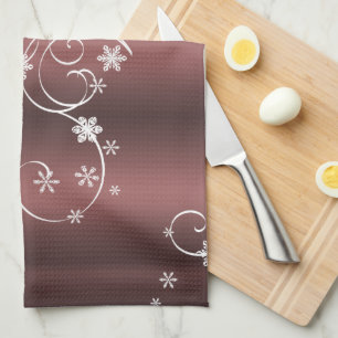 Metallic Brown White Swirls Christmas Kitchen Towel