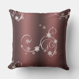 Metallic Brown White Swirls Christmas Throw Pillow