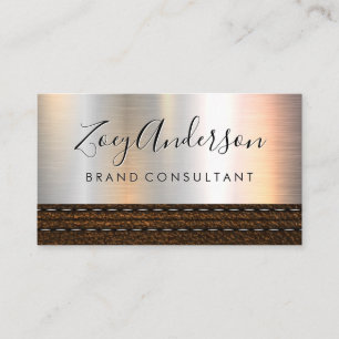Metallic Brush Background   Brown Leather Business Card