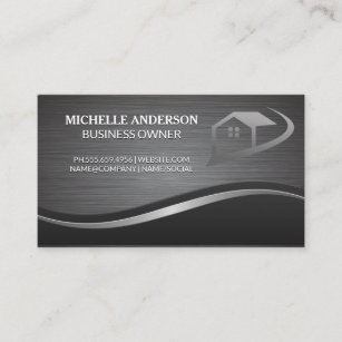 Metallic Brushed and Wave Background   Real Estate Business Card