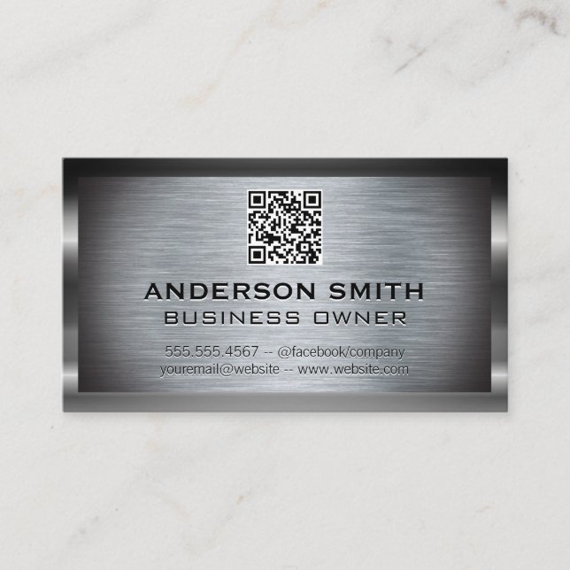 Metallic Brushed Background |  QR Code Business Card (Front)