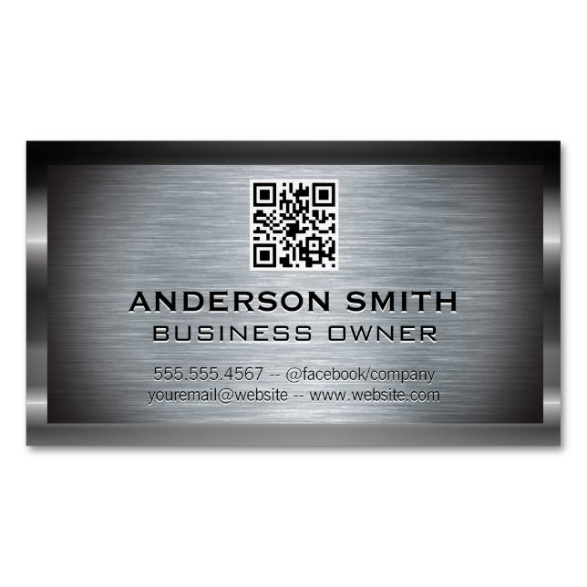 Metallic Brushed Background |  QR Code Magnetic Business Card (Front)