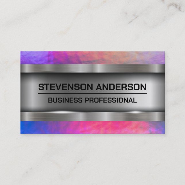 Metallic Brushed | Colourful Texture Background Business Card (Front)