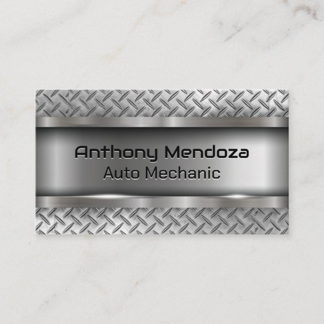 Metallic Brushed | Diamond Steel Plate Business Card (Front)