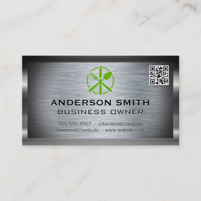 Metallic Brushed Kitchenware |  QR Code  Business Card (Front)