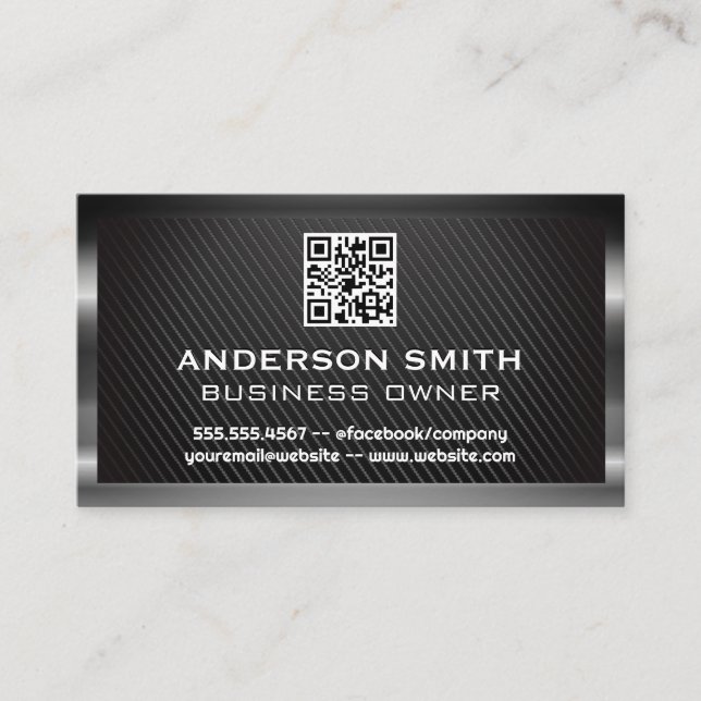 Metallic Brushed  | QR Code | Carbon Fibre Business Card (Front)