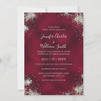 Metallic Burgundy Holographic Glitter Modern Invitation
