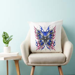 Metallic Butterfly Blue Pink Flame Wings – Gothic Throw Pillow