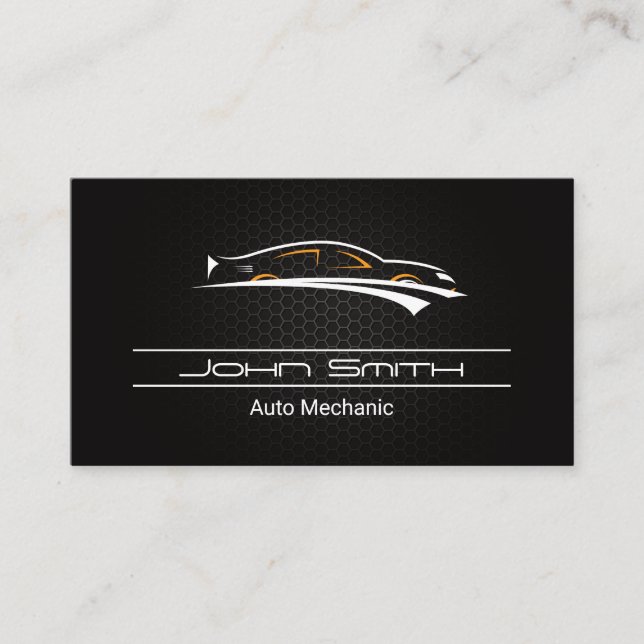 Metallic Carbon Fibre Pattern | Auto Logo Business Card (Front)