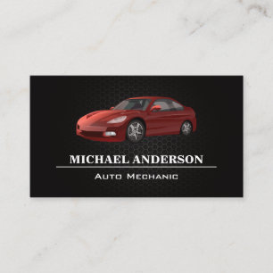 Metallic Carbon Pattern   Red Car Logo Business Card