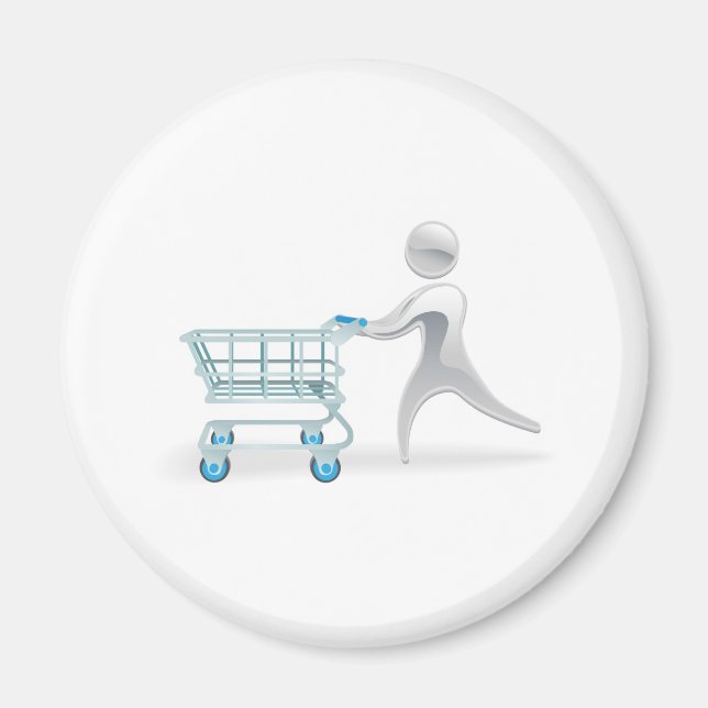Metallic character shopping cart trolly concept magnet (Front)