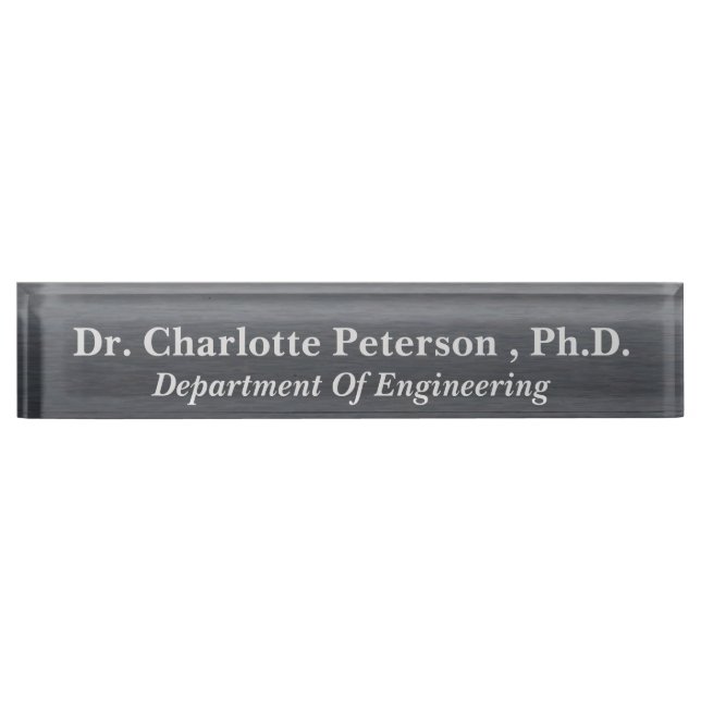 Metallic Charcoal Black PhD or Doctorate  Nameplate (Front)