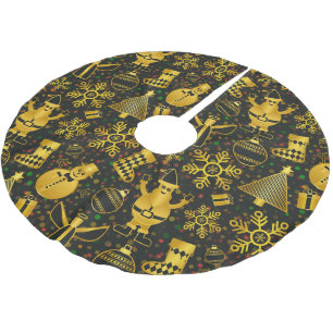 Metallic Christmas Collage Brushed Polyester Tree Skirt