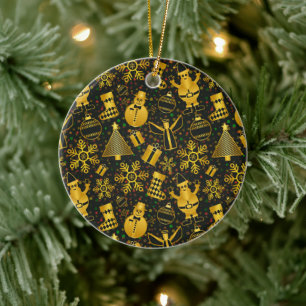 Metallic Christmas Collage Ceramic Ornament