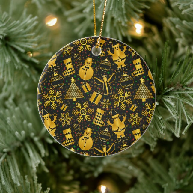 Metallic Christmas Collage Ceramic Ornament (Tree)