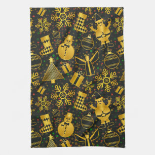Metallic Christmas Collage Kitchen Towel