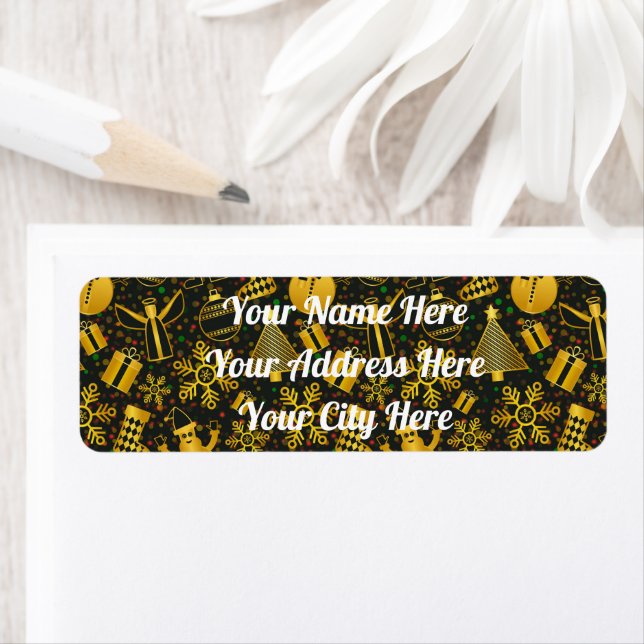 Metallic Christmas Collage Return Address Label (Insitu)