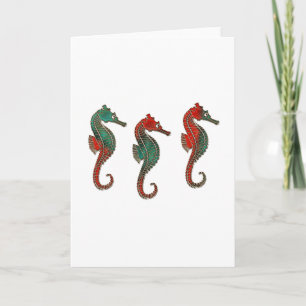 Metallic Christmas Seahorse Trio Holiday Card