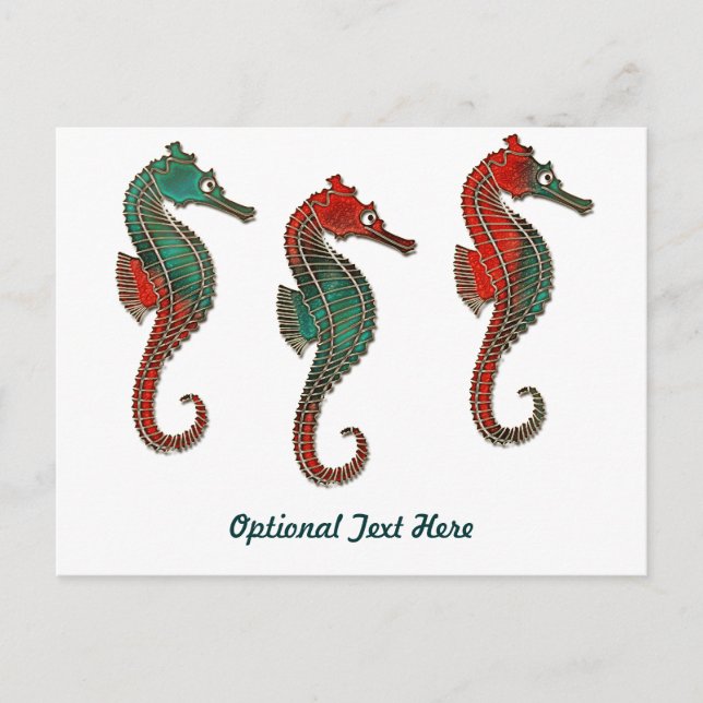 Metallic Christmas Seahorse Trio Holiday Postcard (Front)