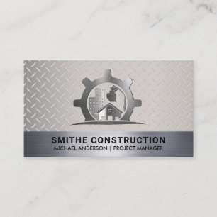 Metallic Construction Logo Steel Background Business Card