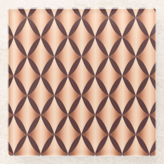Metallic Copper Diamond, Vintage Pattern. Glass Coaster