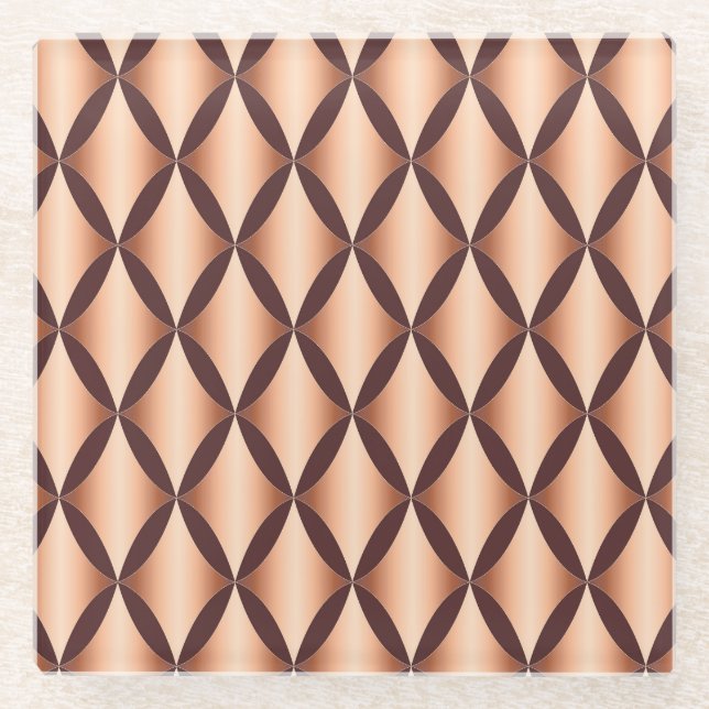 Metallic Copper Diamond, Vintage Pattern. Glass Coaster (Front)