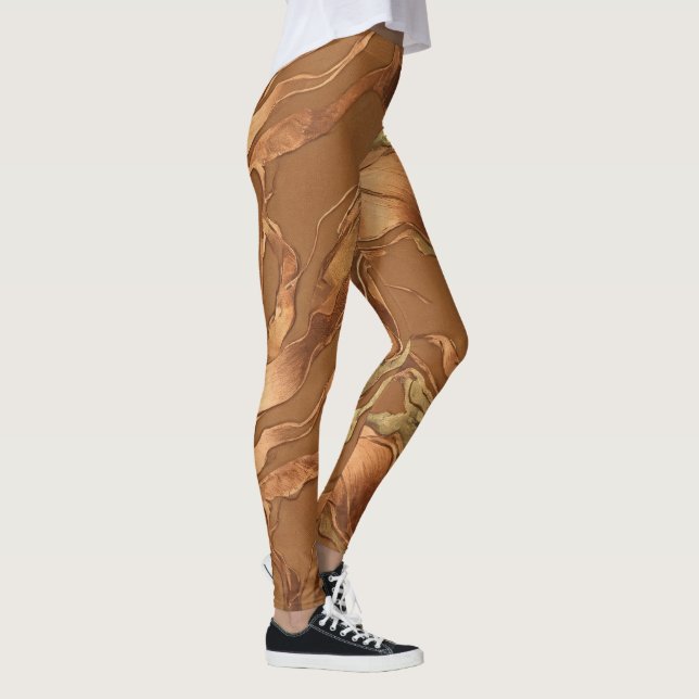 Metallic Copper Fluid Abstract Wave Patter Leggings (Right)