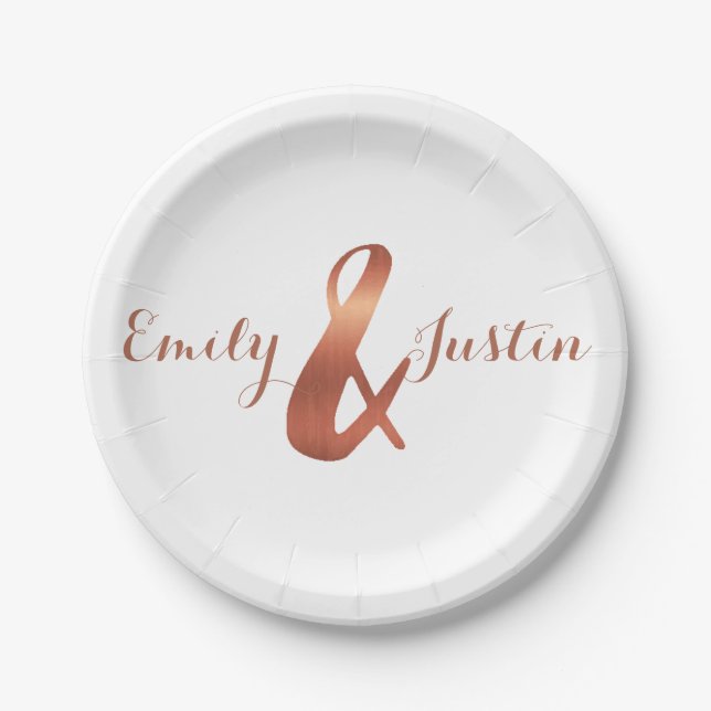 Metallic copper-look ampersand design paper plate (Front)