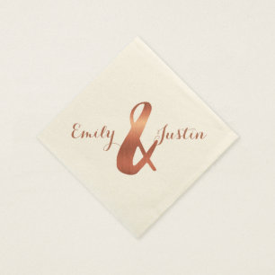 Metallic copper-look ampersand wedding design napkin