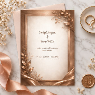 metallic Copper Rose Luxe Wedding Romance Invitation