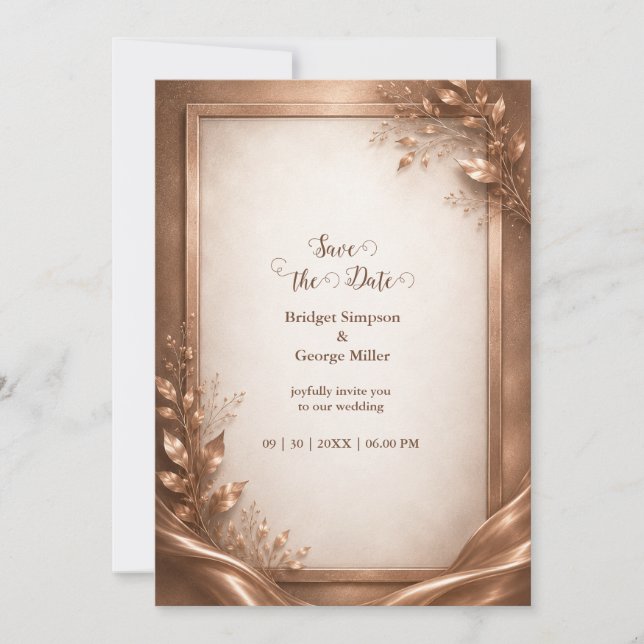 metallic Copper Rose Luxe Wedding Romance Invitation (Front)