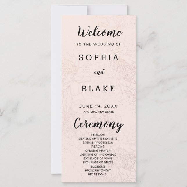 Metallic Cream Ivory and Floral Wedding Program (Front)