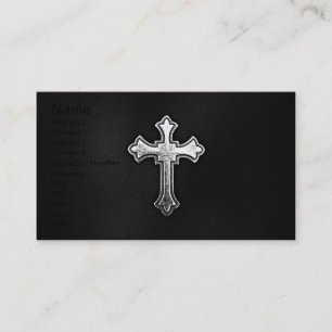 Metallic Crucifix on Black Leather Business Card