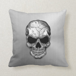 Metallic Crystal Skull on Stainless Steel Effect Throw Pillow