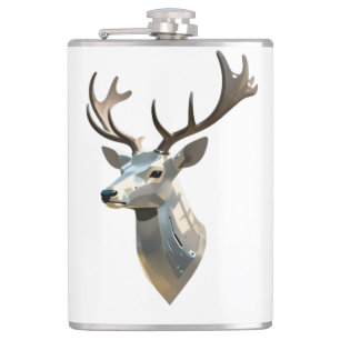 Metallic Cyber Deer Head Steampunk Wall Art Trophy Hip Flask