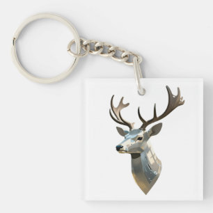 Metallic Cyber Deer Head Steampunk Wall Art Trophy Keychain