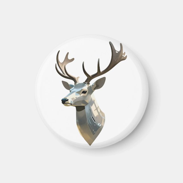 Metallic Cyber Deer Head Steampunk Wall Art Trophy Magnet (Front)