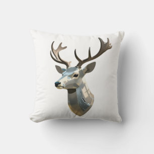 Metallic Cyber Deer Head Steampunk Wall Art Trophy Throw Pillow