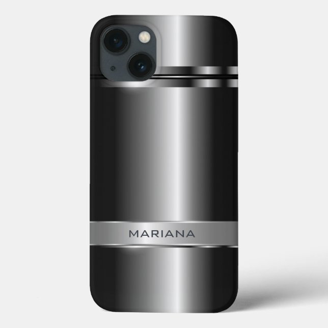 Metallic Dark Grey And Silver Stainless Steel Look Case-Mate iPhone Case (Back)