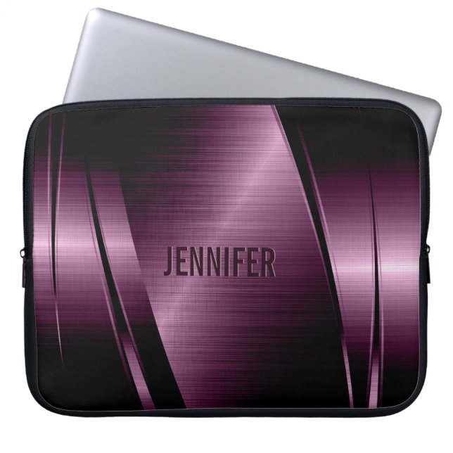 Metallic Dark Purple Brushed Aluminum Look Laptop Sleeve (Front)