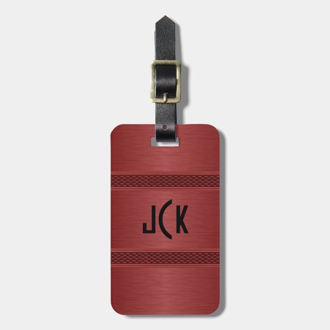 Metallic Dark-red Brushed Aluminum Look Luggage Tag (Front Vertical)
