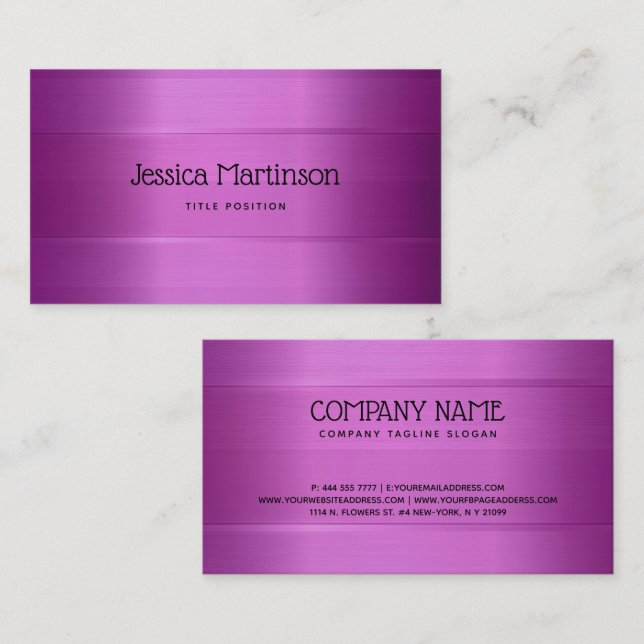 Metallic Deep-Purple Stripes Pattern Business Card (Front/Back)