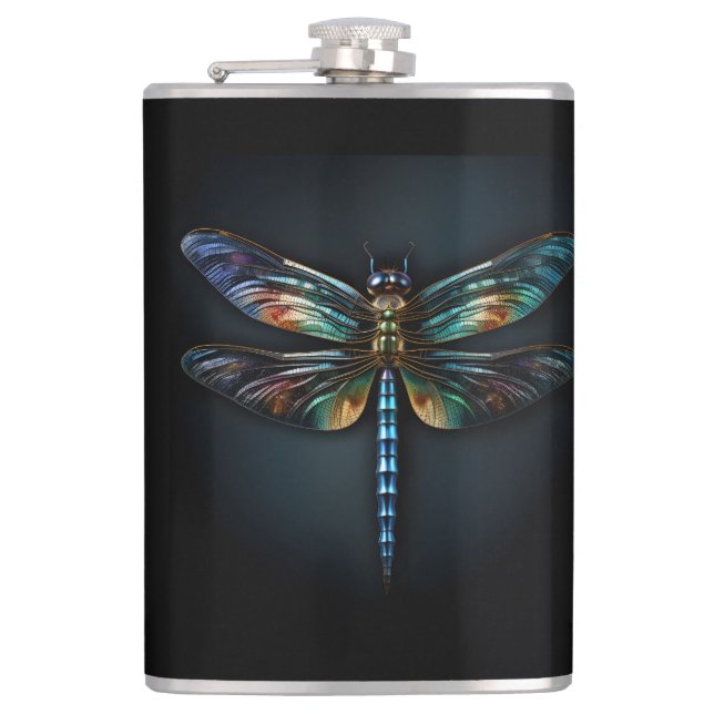 Metallic Dragonfly shirt Hip Flask (Front)