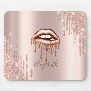 Metallic Dripping Lips,Rose Gold Glitter Drips Mouse Pad