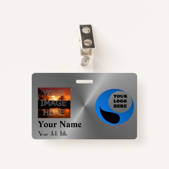 Metallic Effect Photo Name Badge Template (Front with Clip)