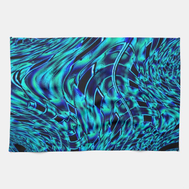 Metallic effect with crooked blue and green image kitchen towel (Horizontal)