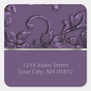 Metallic Embossed Look Damask in Plum Square Sticker