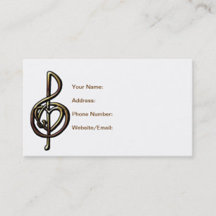 Metallic Embossed Musical Treble Clef with Heart Business Card