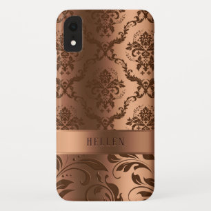 Metallic Faux Copper Brown Damasks Girly Design iPhone XR Case